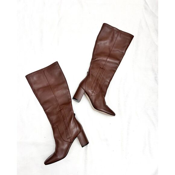 Cole Haan Chrystie Brown Leather Square Toe Knee-High Tall Boots - Sz 5.5B - Picture 4 of 8